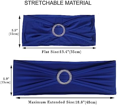 50pcs Spandex Sashes for Chair Wedding Party Banquet Decoration Stretch Chair Sashes Bows Chair Bands with Buckle for Wedding Hotel Banquet Birthday Party Decorations(Royal Blue) - Image 3