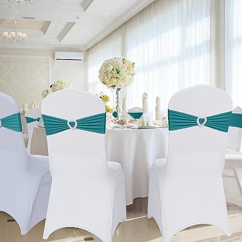 Pack of 30 Spandex Chair Sashes Bows Stretch Chair Cover Band with Buckle Slider Universal Elastic Chair Ties for Wedding Banquet Party Event Decoration (Turquoise) - Image 6