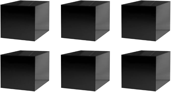6 Pack 4" Acrylic Display Riser Box with One Open Side No Lid Versatile Glossy Black Square Lucite Retail Product Platform or Merchandise Storage Bin No Assembly by Marketing Holders by MarketingHolders