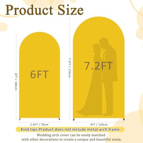 FOTSHARER Gold Arch Cover Set of 2 Wedding Arch Stand Cover Spandex Arch Cover Backdrop Fabric 6FT 7.2FT Chiara Round Top Fitted Arch Cover Stretchy Backdrop Arched Wall Frame Cover for Party Decor - Image 3