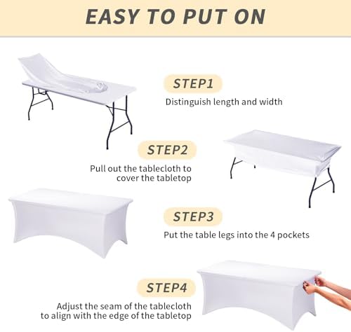 Fixwal 6 Pack 6FT White Tablecloth Rectangle Spandex Fitted Table Cover - Image 4