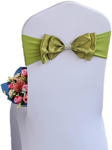 100 PCS Spandex Chair Sash Bow Tied,Elastic Sashes Chair Bands for Wedding Party Reception Events Celebration Banquets Hotel Event Decorations Chairs Decoration(Army Green) by DDCBNS