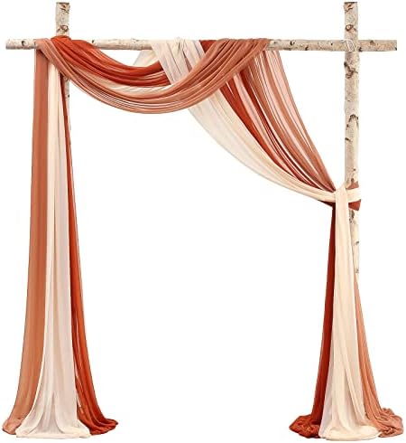 Floroom Wedding Arch Draping Fabric 3 Panels 20Ft Chiffon Fabric Drapes Arbor Drapery Wedding Ceremony Reception Swag Decorations (Terracotta +Coral Peach +Peach) by Floroom