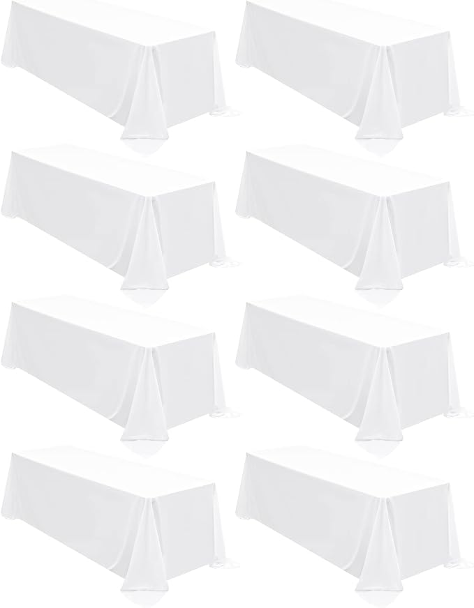 fani 8 Packs White Tablecloth - 90 x 132 Inch for 6Ft Tables | Washable Polyester Fabric, Stain Wrinkle Resistant Rectangle Table Cloth for Wedding Banquets Parties Buffet Dining by fani