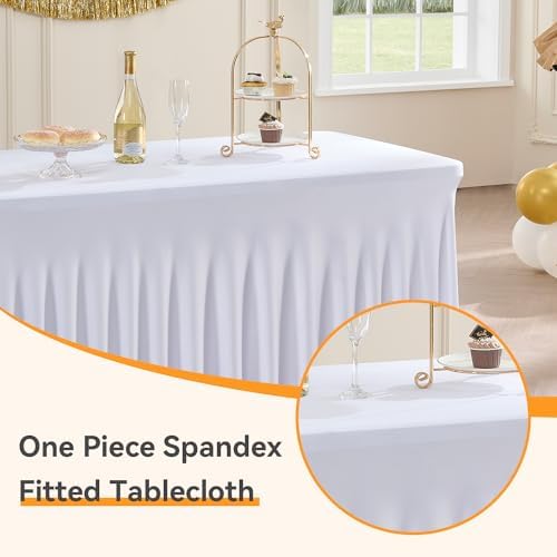 Spandex Tablecloth 8FT Rectangle Table Cover 3 Pack White Wrinkle-Free - Image 3