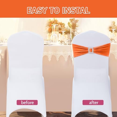 Joccun 30 PCS Spandex Chair Sashes Bows Stretch Chair Cover Band with Buckle Slider Universal Elastic Chair Ties for Wedding Banquet Party Event Decoration (Orange) - Image 4