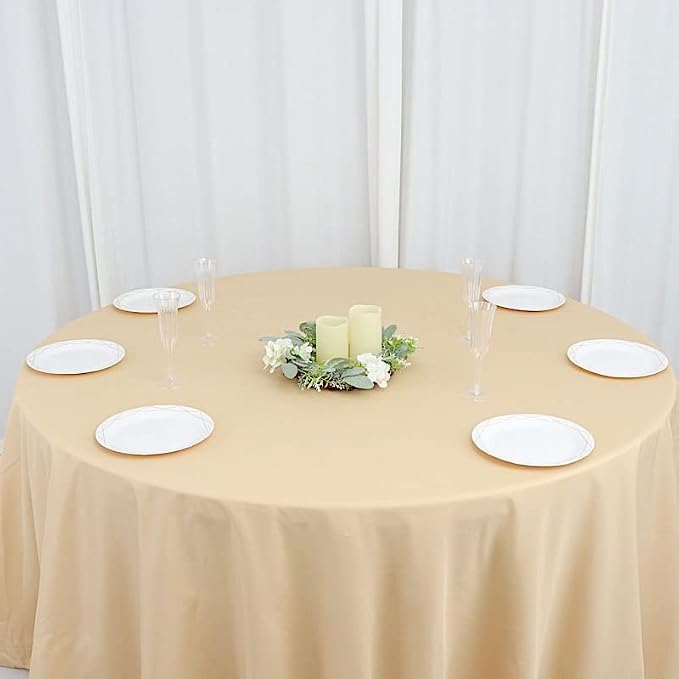 6 pcs 132 inch Champagne Round Polyester Tablecloths Fabric Table Cover Linens | 132" Washable Fabric Table Cloth Covers for Party Wedding Reception Buffet Events Catering Dining Kitchen Dining - Image 5