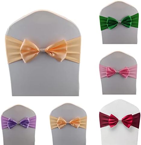 12 PCS Bows Stretch Chair Sashes, for Wedding Party Chair Cover Decoration, Spandex Stretch Chairs Bands (Pack of 12 Champagne Pink - Image 2