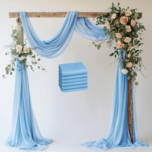 Wedding Arch Draping Fabric 6 Panels Dusty Blue Sheer Backdrop Drape by Xiomot