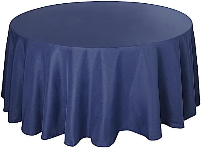 6 pcs 132 inch Navy Blue Round Polyester Tablecloths Fabric Table Cover Linens | 132" Washable Fabric Table Cloth Covers for Party Wedding Reception Buffet Events Catering Dining Kitchen Dining by BalsaCircle