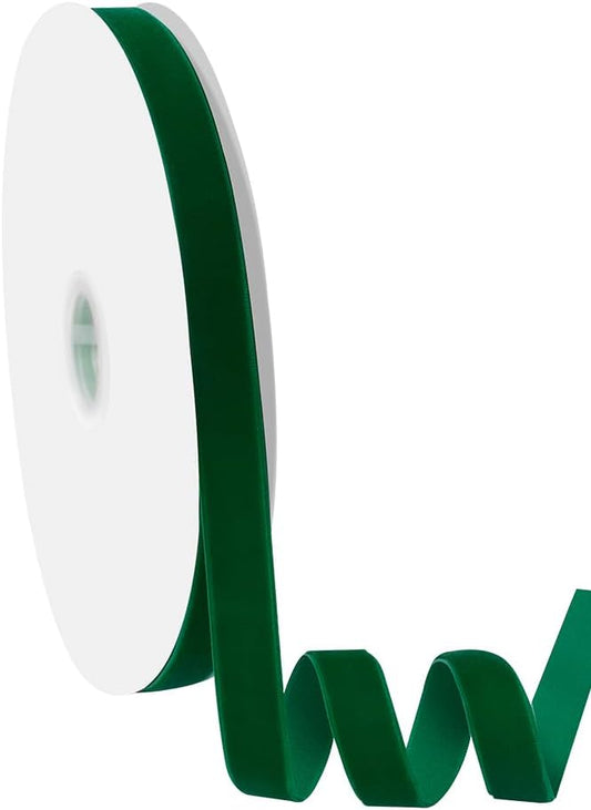 5/8" Wide Velvet Ribbon, 25 Yards - Forest Green Velvet Ribbon on Spool for Crafts, Gift Wrapping, DIY, Hair Bows, Wedding Invitations, Parties, Valentine's Day, and Christmas
