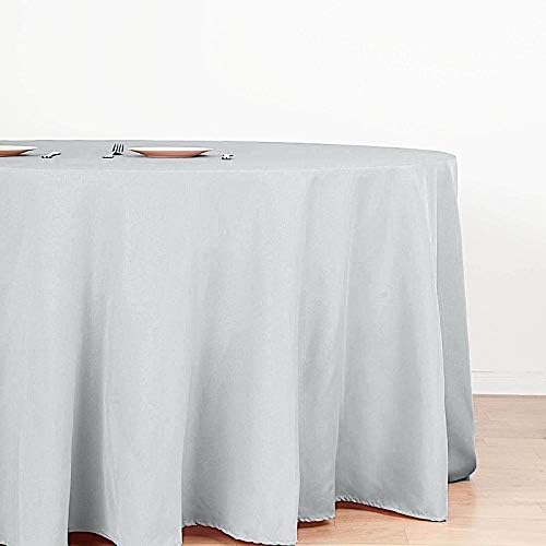 6 pcs 132 inch Silver Round Polyester Tablecloths Fabric Table Cover Linens | 132" Washable Fabric Table Cloth Covers for Party Wedding Reception Buffet Events Catering Dining Kitchen Dining - Image 5