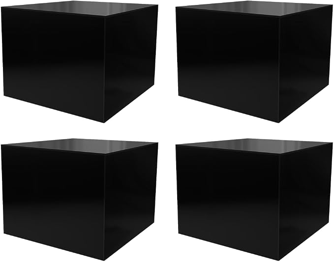 4 Pack 12" x 12" x 9" Acrylic Display Box with One Open Side No Lids Versatile Glossy Black Retail Product Riser or Merchandise Storage Bin by Marketing Holders by MarketingHolders