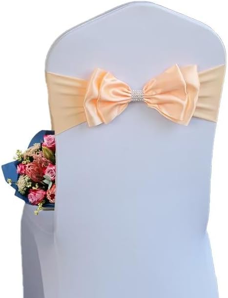 10 PCS Spandex Chair Sash Bow Tied,Elastic Sashes Chair Bands for Wedding Party Reception Events Celebration Banquets Hotel Event Decorations Chairs Decoration(Pink Champagne) by DDCBNS