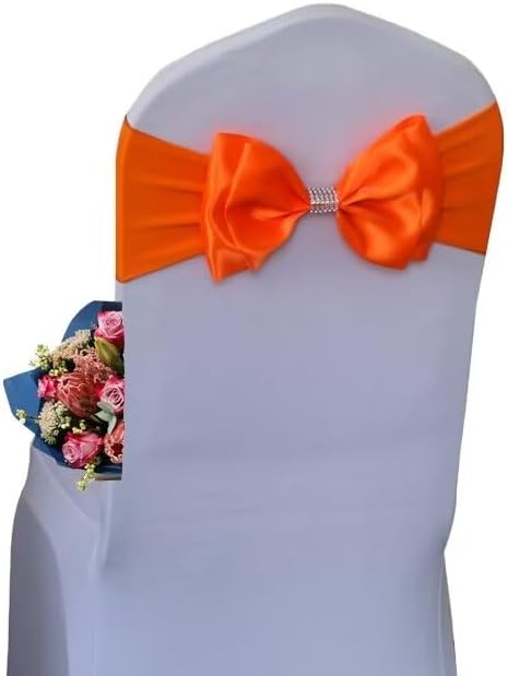 50 PCS Spandex Chair Sash Bow Tied,Elastic Sashes Chair Bands for Wedding Party Reception Events Celebration Banquets Hotel Event Decorations Chairs Decoration(Orange) by DDCBNS