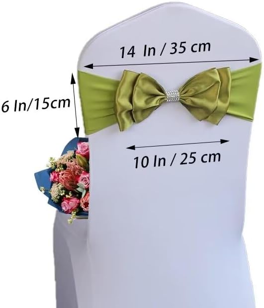 100 PCS Spandex Chair Sash Bow Tied,Elastic Sashes Chair Bands for Wedding Party Reception Events Celebration Banquets Hotel Event Decorations Chairs Decoration(Army Green) - Image 2
