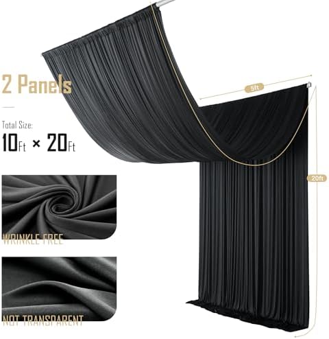 gogoparti 10x20FT Black Ceiling Drapes for Weddings Parties - 2 Panels of 5x20FT Wrinkle Free Silk Black Drapes for Tent Canopy, Weddings, Birthdays, Parties, Tent & Event Decoration - Image 3