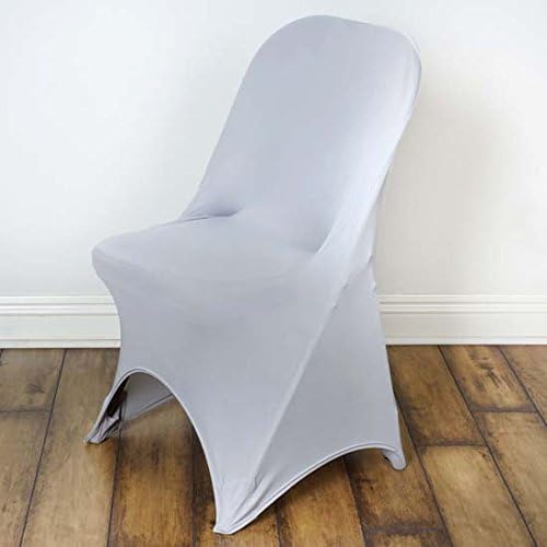 Tableclothsfactory 50pcs Stretchy Spandex Fitted Folding Chair Cover Dinning Event Slipcover for Wedding Party Banquet Catering - Silver by TABLECLOTHSFACTORY