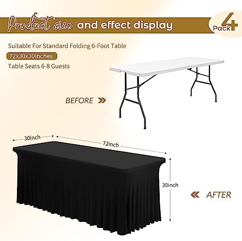 4 Pack Black Spandex Table Skirts for 6 Ft Rectangular Tables - Image 3