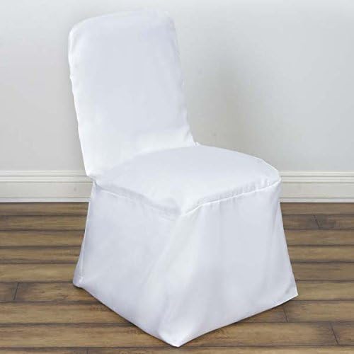 Tableclothsfactory 50pcs White Square Top Polyester Banquet Chair Cover Dinning Event Slipcover for Wedding Party Banquet Catering by TABLECLOTHSFACTORY