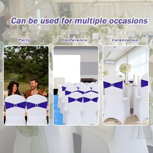 Joccun 60 PCS Spandex Chair Sashes Bows Stretch Chair Cover Band with Buckle Slider Universal Elastic Chair Ties for Wedding Banquet Party Event Decoration (Purple) - Image 7
