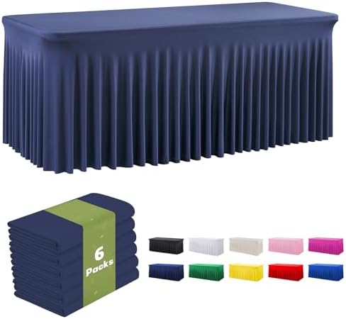leegleri 6 Pack Navy Blue Spandex Table Clothes for 6 Foot Rectangle Tables, Wrinkle Free Fitted Table Cover 6ft Stretch Tablecloths with Skirt for Parties Weddings Birthday Banquet Baby Shower by LeegleriTableSkirt