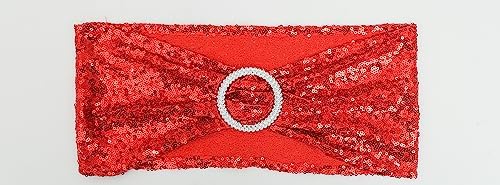 Full Sparkly Sequins Red Chair Sashes for Wedding Decor, Glitter Chair Bands with Buckles, Sequin Chair Bows for Party Ceremony Event Decorations - 100 Pack - Image 3