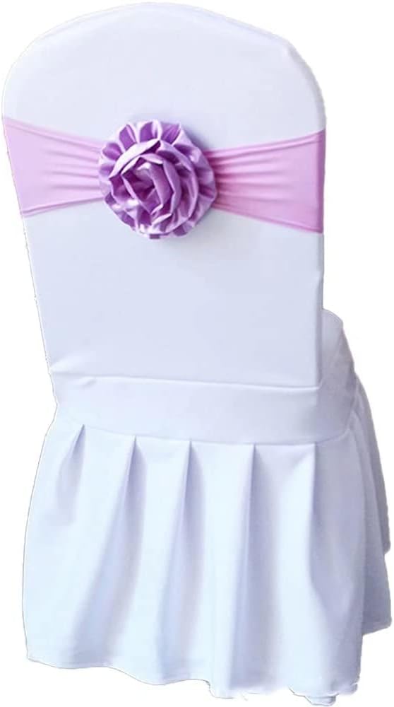 Spandex Stretch Flower Chair Sashes Chair Bands Polyester Bows for Party Hotel Wedding Banquets Decoration （Lavender 50 PCS） by LIZIMI