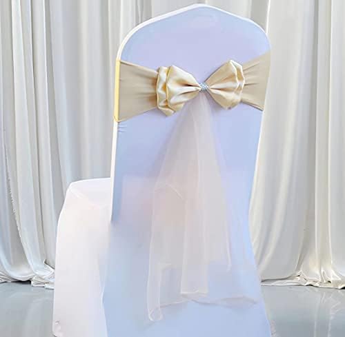 50Pcs Stretch Satin Chair Sashes Bows Chair Bands Decor for Hotel Wedding Reception Party Event Chair Cover Decoration Light Champagne by SXXLDNG