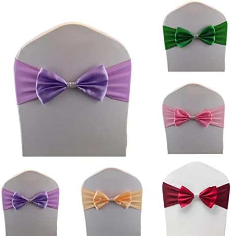 6 PCS Bows Stretch Chair Sashes, for Wedding Party Chair Cover Decoration, Spandex Stretch Chairs Bands (Pack of 6 Light Purple - Image 2