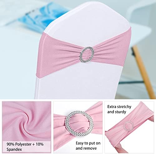ManMengJi Chair Sashes, Light Pink Spandex Sashes Bows 25PCS, Chair Cover Bands with Buckle Slider for Banquet, Party, Hotel Event Decorations - Image 3