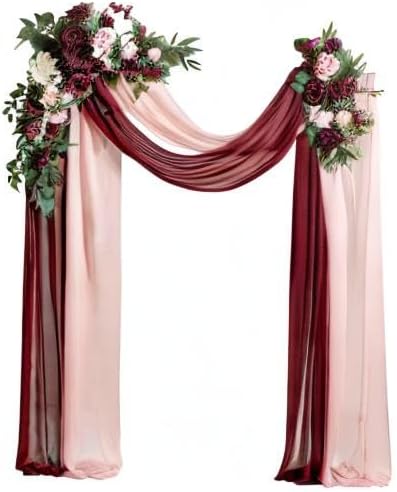 Ling's moment Red Pink Blush Artificial Wedding Arch Flowers Kit Pack of 4, 2pcs Hanging Flower Arrangement 2pcs Chiffon Drapes Ceremony Reception Fake Rose Arbor Backdrop Floral Party Outdoor Decor | Pack of 4, 2pcs Hanging Flower Arrangement, 2pcs Ch... - Image 8