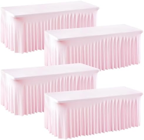 PARTISKY 4 Pack Pink Table Cover for Rectangle Tables 6ft,One-Piece Spandex Elastic Table Cloth with Skirt for Wedding Folding Table Banquet Baby Shower & Birthday Parties by Partisky