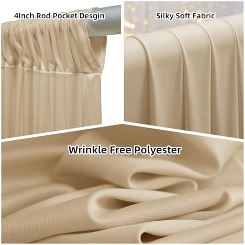 Outpain 20ftx20ft Beige Backdrop Ceiling Drapes,4Panels 20ft Height Wrinkle Free Tent Draping Curtains, Fabric Drapery Ceiling Drapes for Wedding Ceremony Birthday Theme Parties with Rod Pocket - Image 3