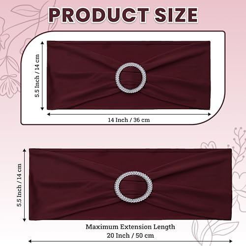 VDS - Burgundy | Spandex Chair Sashes Bows | 50 PCS | Stretch Elastic Banquet Universal Folding Chair Band Tie with Silver Buckle Slider for Wedding Party Conference Celebration Event Decoration - Image 2