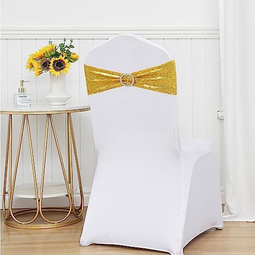 Double-Sided Sequins Gold Chair Sashes for Wedding Decor, Golden Sequin Chair Sashes Bands with Silver Buckles, Chair Bows for Party Ceremony Event Christmas Decorations - 100 Pack - Image 5
