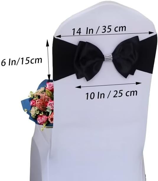 10 PCS Spandex Chair Sash Bow Tied,Elastic Sashes Chair Bands for Wedding Party Reception Events Celebration Banquets Hotel Event Decorations Chairs Decoration(Black) - Image 2