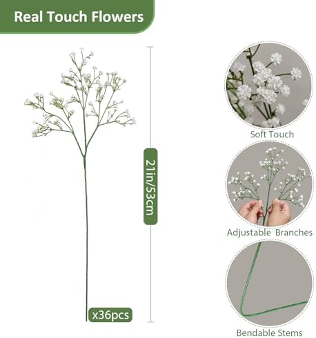 36 Pcs Babys Breath Artificial Flowers, Baby Breath Flowers Artificial Bulk Long Stem Fake Babies Breath Faux Gypsophila White Flowers Artificial for Decoration Wedding Decor (Pack of 2) - Image 2
