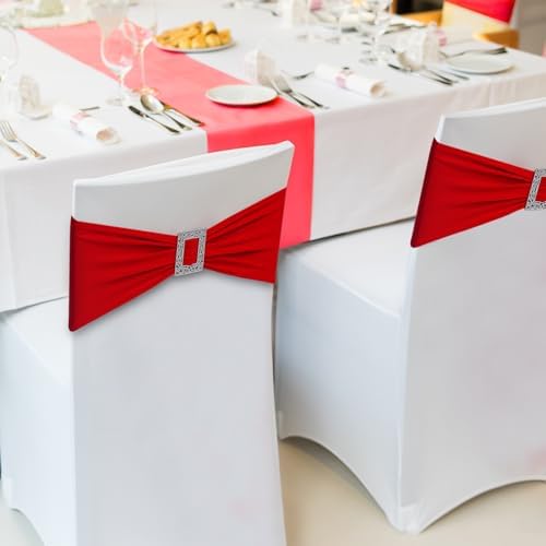 Joccun 120 PCS Spandex Chair Sashes Bows Stretch Chair Cover Band with Buckle Slider Universal Elastic Chair Ties for Wedding Banquet Party Event Decoration (Ruby) - Image 6