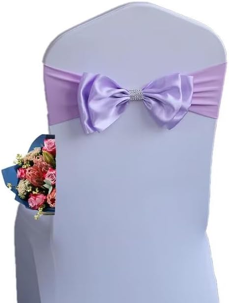 50 PCS Spandex Chair Sash Bow Tied,Elastic Sashes Chair Bands for Wedding Party Reception Events Celebration Banquets Hotel Event Decorations Chairs Decoration(Rose Violet) by DDCBNS