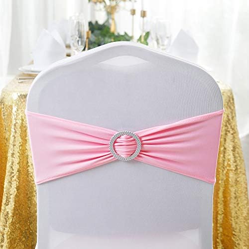 Peomeise 50pcs Pink Spandex Chair Sashes with Buckle Slider for Wedding, Party Decoration - Image 3