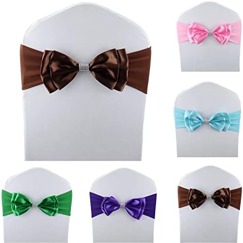 12 PCS Double Bows Stretch Chair Sashes, for Wedding Party Chair Cover Decoration, Spandex Stretch Chairs Bands (Pack of 12 Coffee) - Image 2