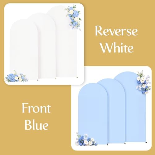 White and Blue Arch Backdrop Cover 7.2FT 6.6FT 6FT Arch Covers Stretchy Backdrop Set of 3, Wedding Arch Cover Spandex Fitted Double-Color Fabric Arch Covers for Party Baby Shower Birthday Decoration - Image 5