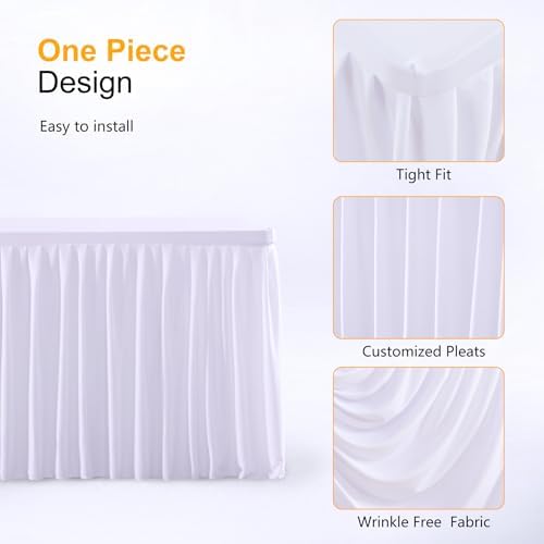 Wish Care White Table Clothes for Rectangle Tables 6ft, Wrinkle Resistant Fitted Table Cloth with Pleated Ruffle Skirts for Banquet Wedding Baby Shower Folding Table - Image 4