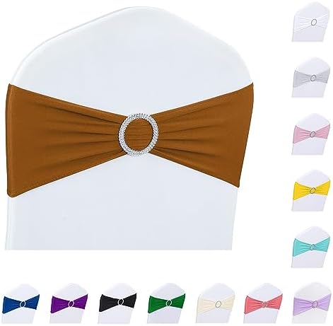 ManMengJi 50PCS Chair Sashes, Spandex Sashes Bows Brown, Chair Cover Bands with Buckle Slider for Banquet, Party, Hotel Event Decorations - Image 5