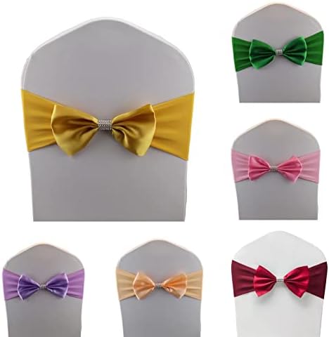 25 PCS Bows Stretch Chair Sashes, for Wedding Party Chair Cover Decoration, Spandex Stretch Chairs Bands (Pack of 25 Gold - Image 2