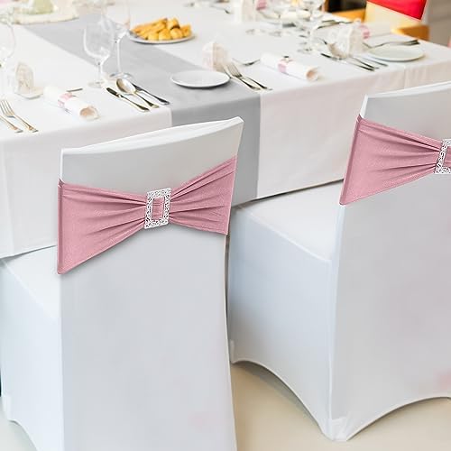 Joccun 120 PCS Spandex Chair Sashes Bows Stretch Chair Cover Band with Buckle Slider Universal Elastic Chair Ties for Wedding Banquet Party Event Decoration (Dusty Pink) - Image 6