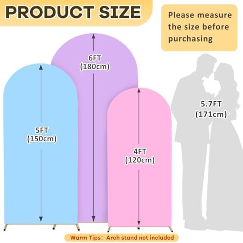 Arch Backdrop Cover Set of 3 Lavender Arch Cover 4ft 5ft 6ft Arch Spandex Cover Wedding Arch Covers Stretchy Backdrop Pink Balloon Arched Covers for Wedding Party Banquet Decoration - Image 2