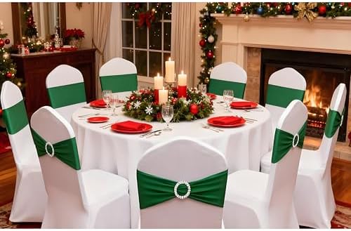 Emerald Green Chair Sashes 100 Pack, Dark Green Spandex Chair Sashes for Christmas Reception Decor, Chairs Bands Bows for Party Banquet Theme Decorations - Image 4