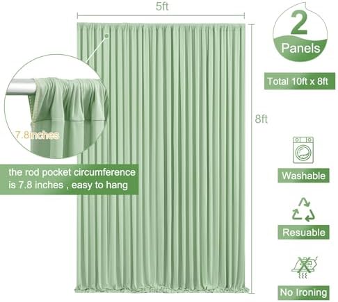 Sage Green Backdrop Curtain for Parties Wrinkle Free Dark Green Photo Curtains Backdrop Drapes Fabric Decoration for Baby Shower Birthday Party Photography 5ft x 8ft,2 Panels - Image 5